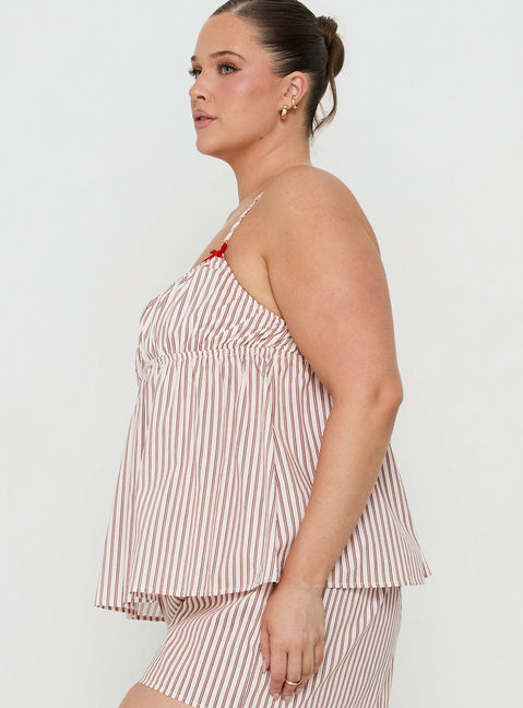 Chill Club Sleep Peplum Top Red / White Stripe Curve