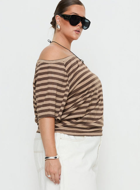 Icon Baby Off Shoulder Top Brown Stripe Curve
