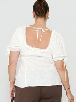 Indianah Pleat Lace Panel Blouse Top White Curve