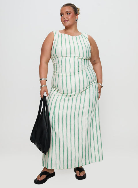 Lewisa Maxi Dress Green Stripe Curve