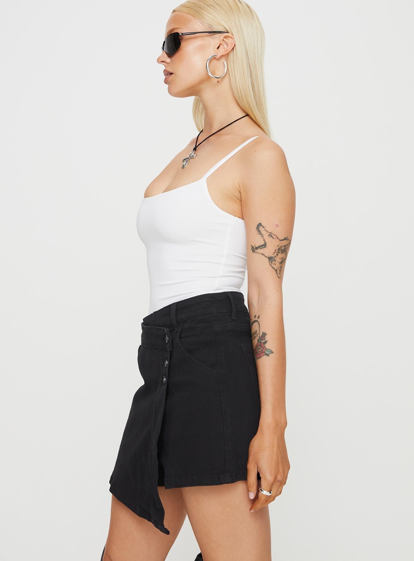 Kaycie Wrap Skort Black Denim Princess Polly high-rise 