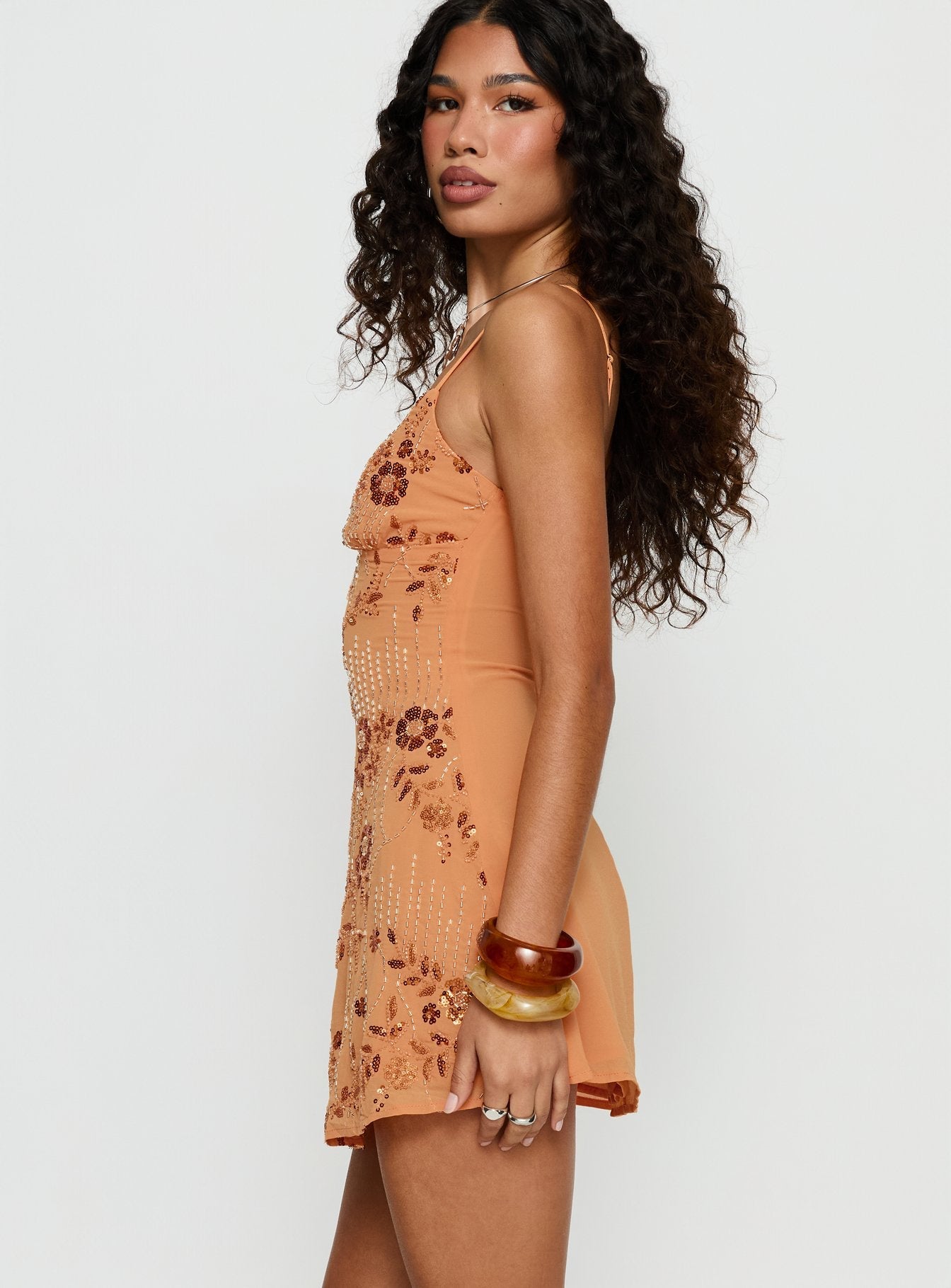 Melodee Beaded Mini Dress Orange