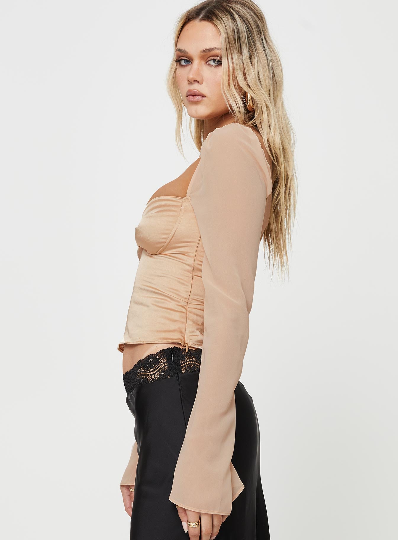 Pavel Long Sleeve Satin Top Cream