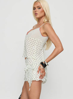 Tanelle Layered Mini Skirt White Polka Dot