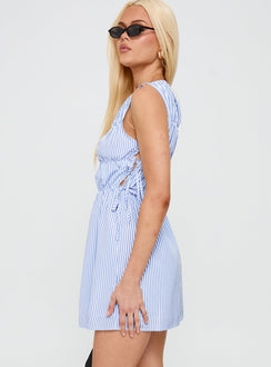 Priscille Shirred Mini Dress Blue Stripe