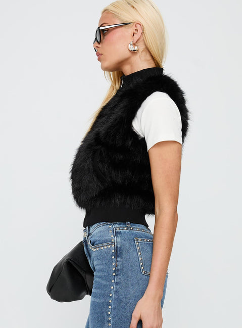 More Clarity Faux Fur Vest Black