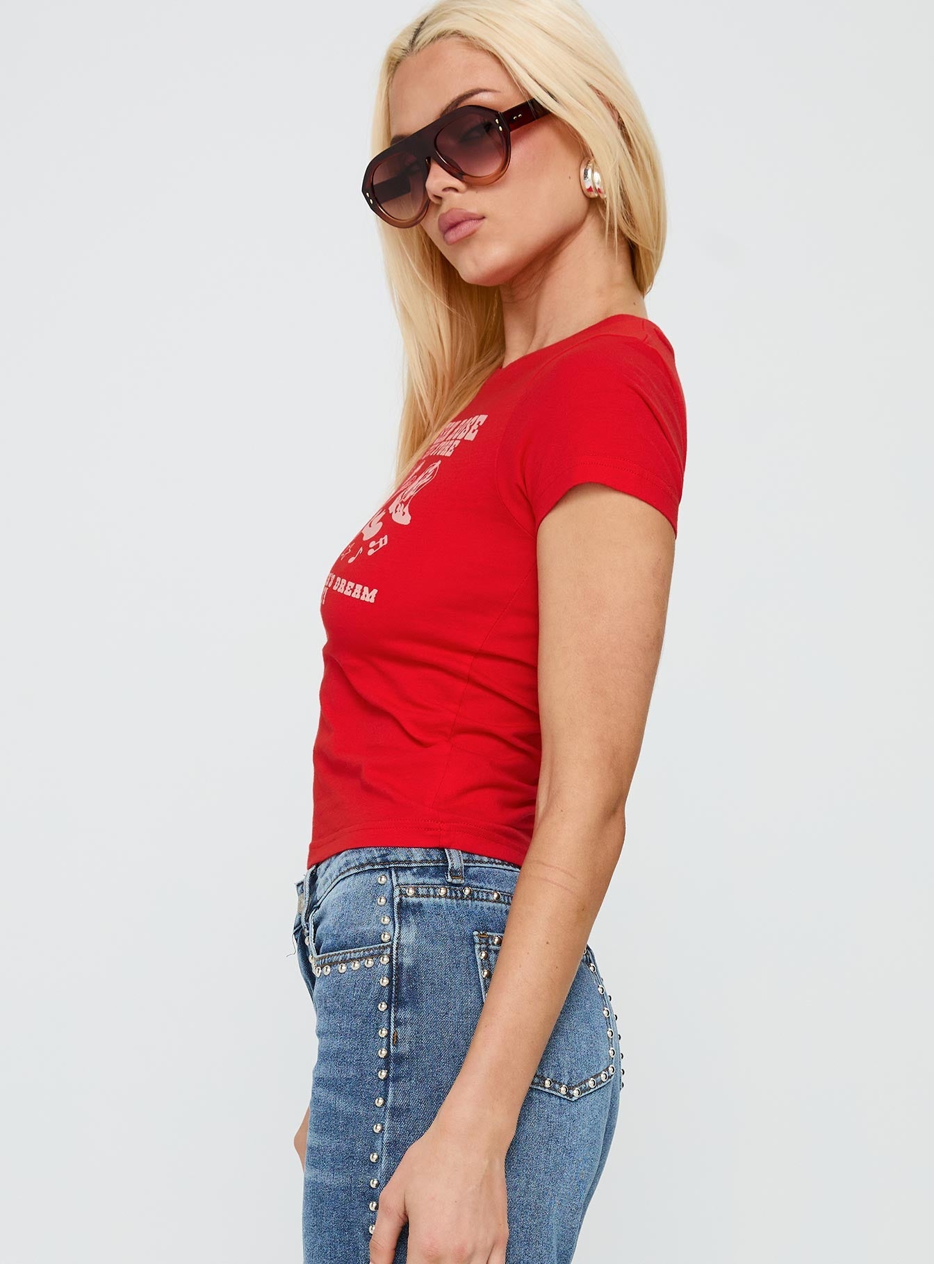 Western Rose Graphic Top Red