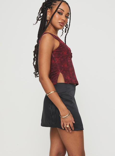   side view of model wearing Princess Polly Ambrosia Mini Skirt Black Mini Skirts 