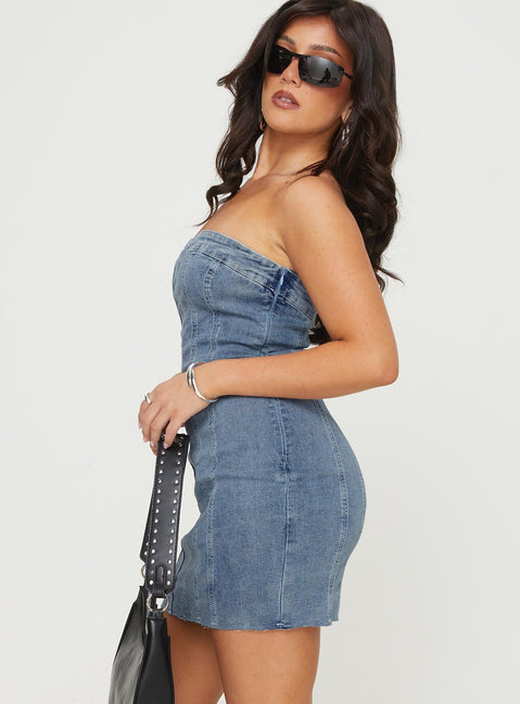 product Princess Polly Square Neck  Houser Mini Dress Denim Petite