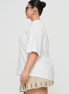 side view of model wearing Princess Polly Jamason Tee White Curve Half Sleeves Crew Neck 