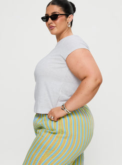 side view of model wearing Princess Polly Prestige Longline Baby Tee Grey Curve Sleeveless Crew Neck 