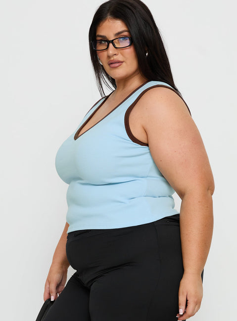 Baseline V Neck Rib Tank Top Blue / Brown Curve