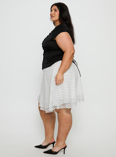Evanescence Asymmetrical Midi Skirt White / Polka Dot Curve