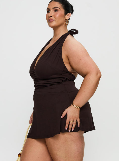 Rafelle Halter Mini Dress Brown Curve