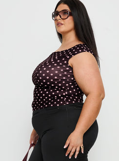 Cheirosa Off Shoulder Top Chocolate / Pink Curve