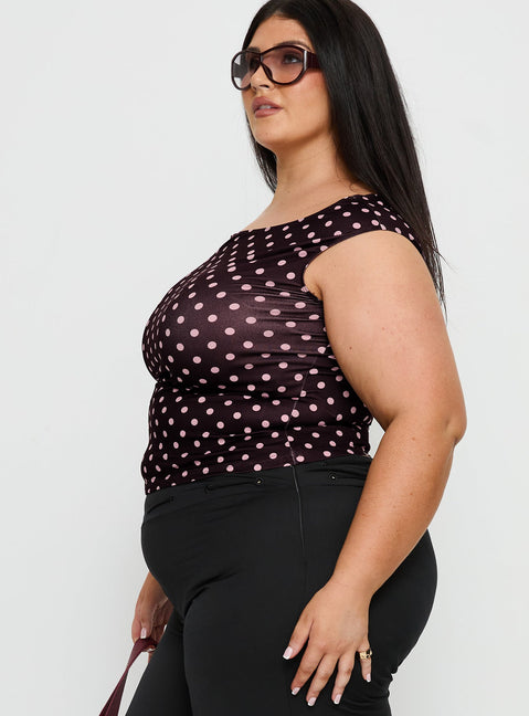 Cheirosa Off Shoulder Top Chocolate / Pink Curve