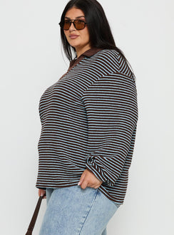 Rigbys Collared Jumper Brown / Blue Stripe Curve