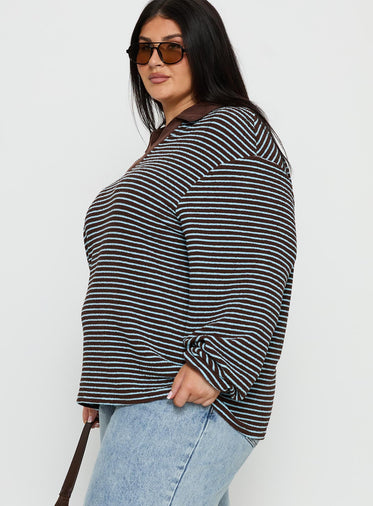 Rigbys Collared Jumper Brown / Blue Stripe Curve