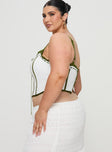 Green and white corset top Adjustable shoulder straps,&nbsp;v-neckline, ribbon detail at bust