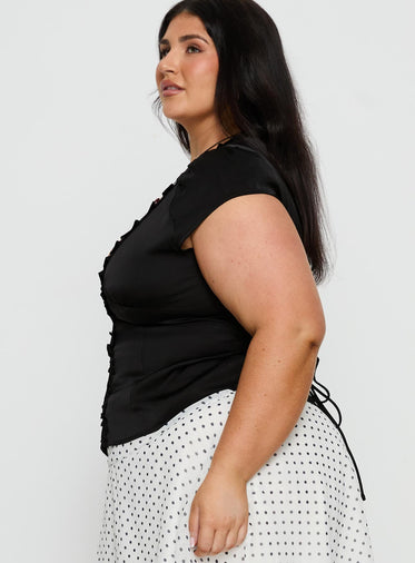 Tatianna Frill Blouse Top Black Curve