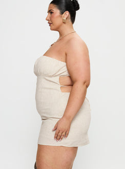 Luvstruck Strapless Mini Dress Beige Curve