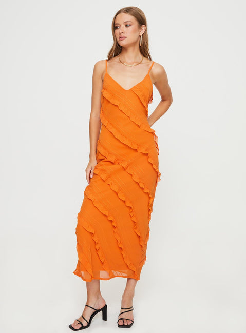 Maxi dress Diagonal stitching design, adjustable shoulder straps, v-neckline, invisible zip fastening Non-stretch, fully lined