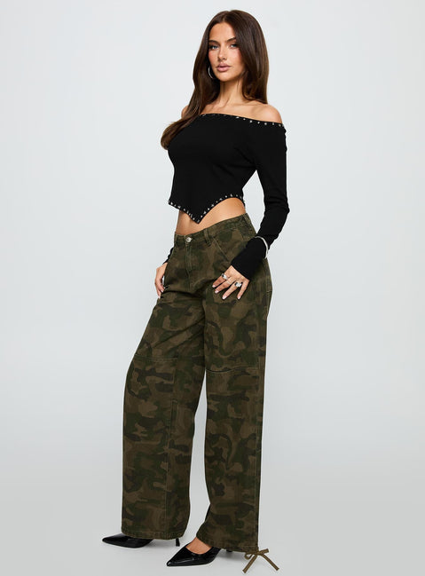 Strike Out Mid Rise Wide Leg Jeans Camouflage