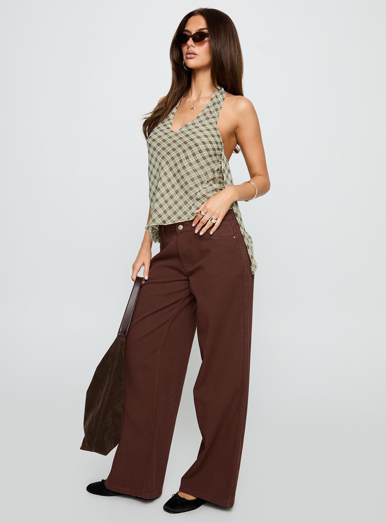 Ramos Low Rise Wide Leg Jeans Brown