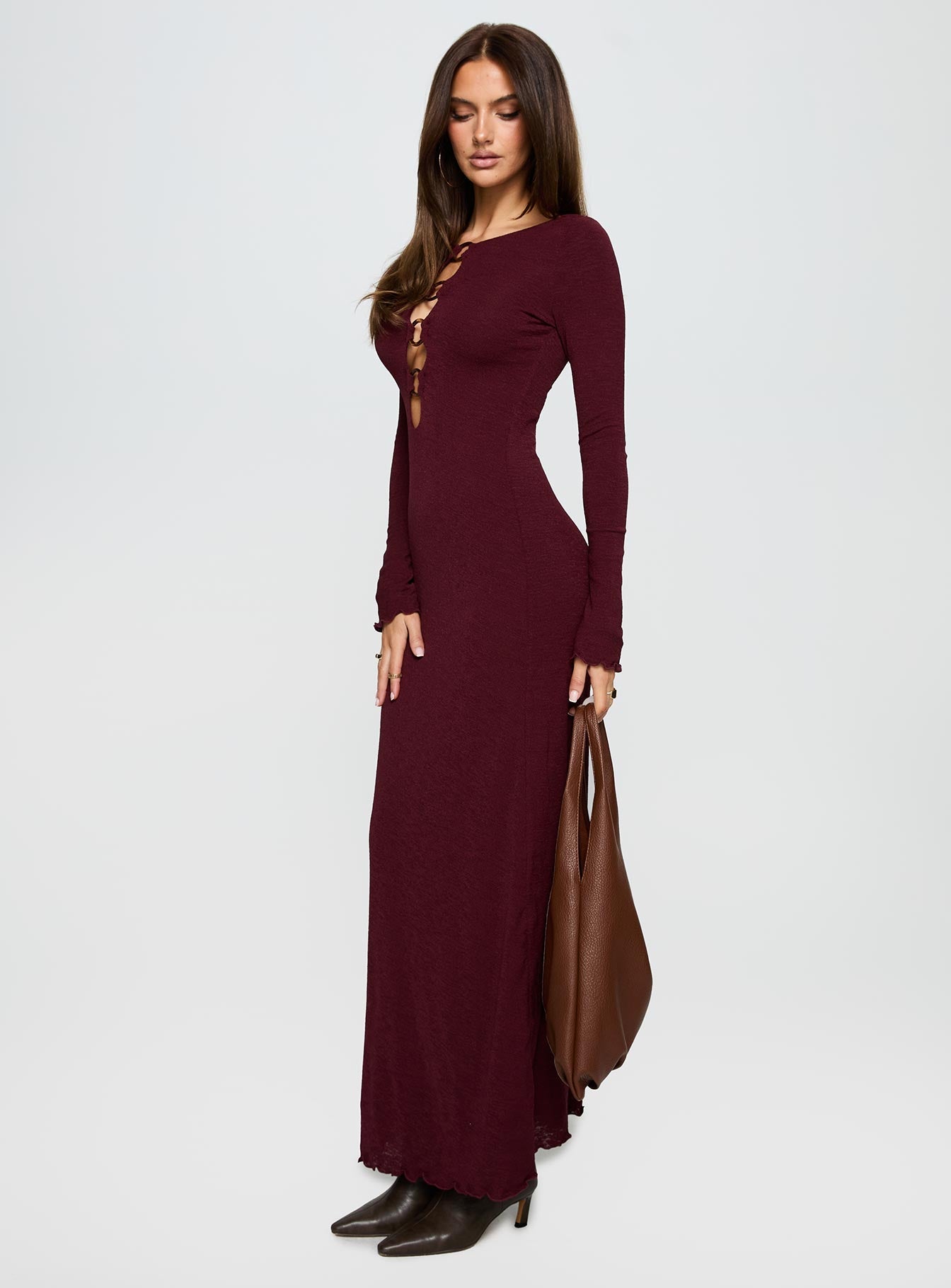 Dejonge Ring Long Sleeve Maxi Dress Currant