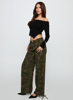 Strike Out Mid Rise Wide Leg Jeans Camouflage