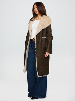 Kairos Shearling Detail Coat Brown