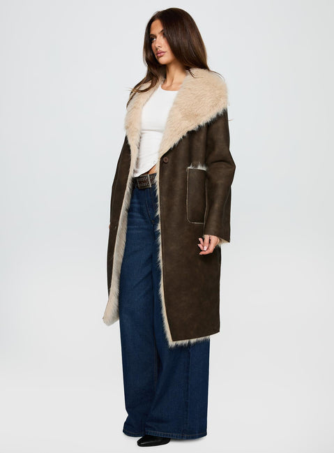 Kairos Shearling Detail Coat Brown