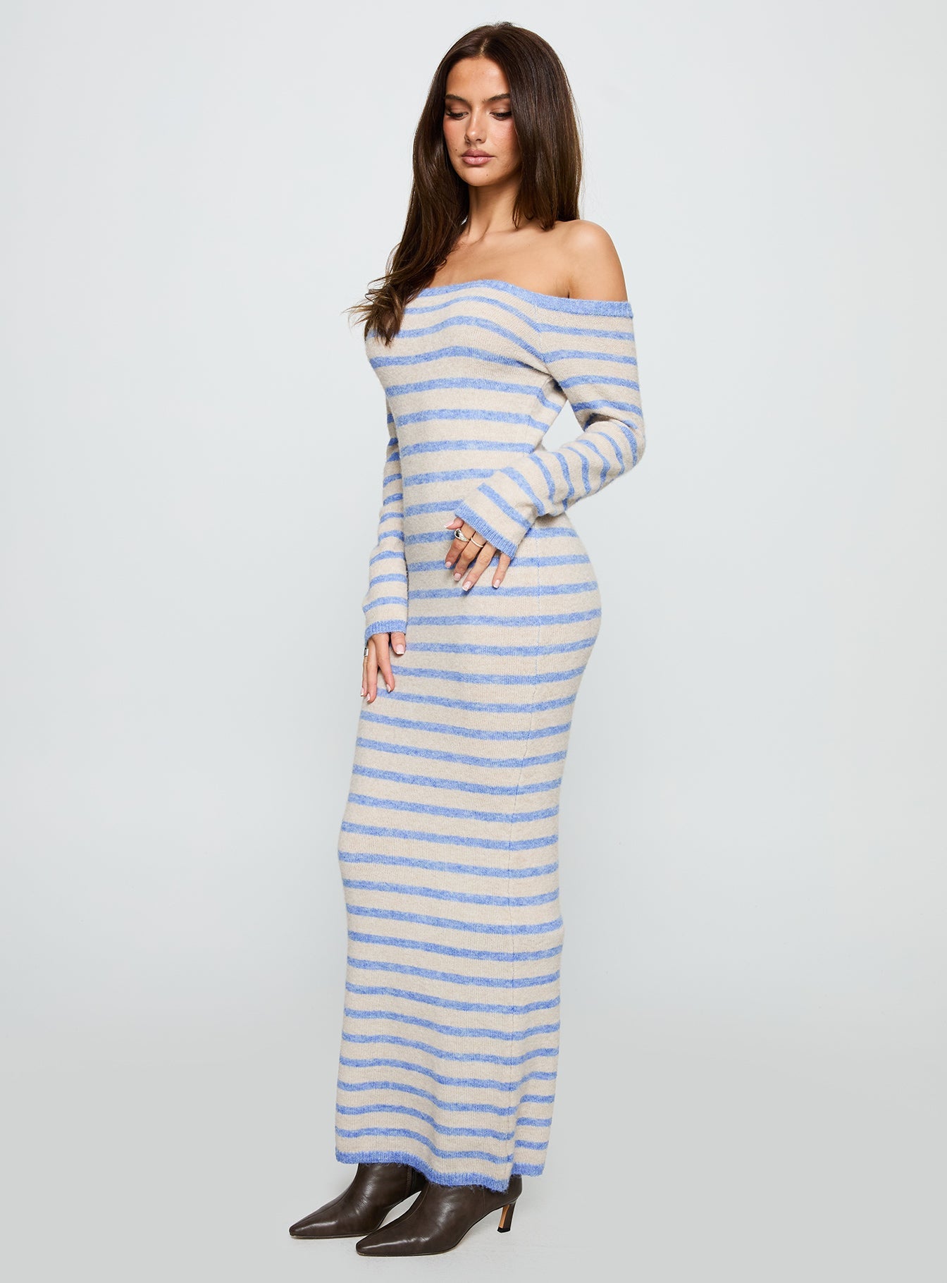 Korra Long Sleeve Maxi Dress Blue Stripe
