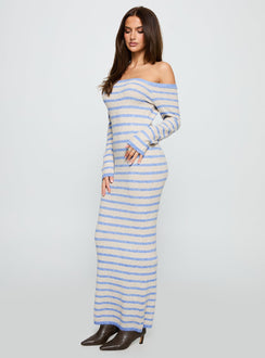 Korra Long Sleeve Maxi Dress Blue Stripe