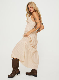 Leder Maxi Dress Beige Stripe