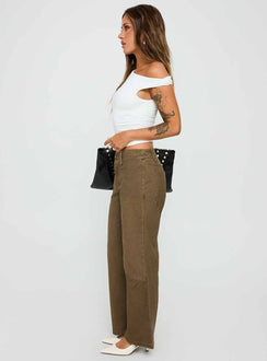 Cuzco Low Rise Flared Cargo Jeans Dark Khaki