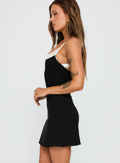 side view of model wearing Princess Polly Renaissance Corset Lace Mini Dress Black / White Sweetheart Neckline 