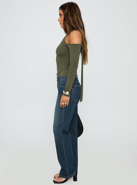 Vesperis Mid Rise Slim Leg Jeans Dark Blue Wash