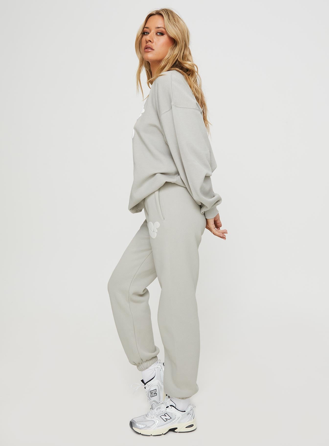 product Princess Polly  Princess Polly Track Pants Bubble Text Grey / Cloud White