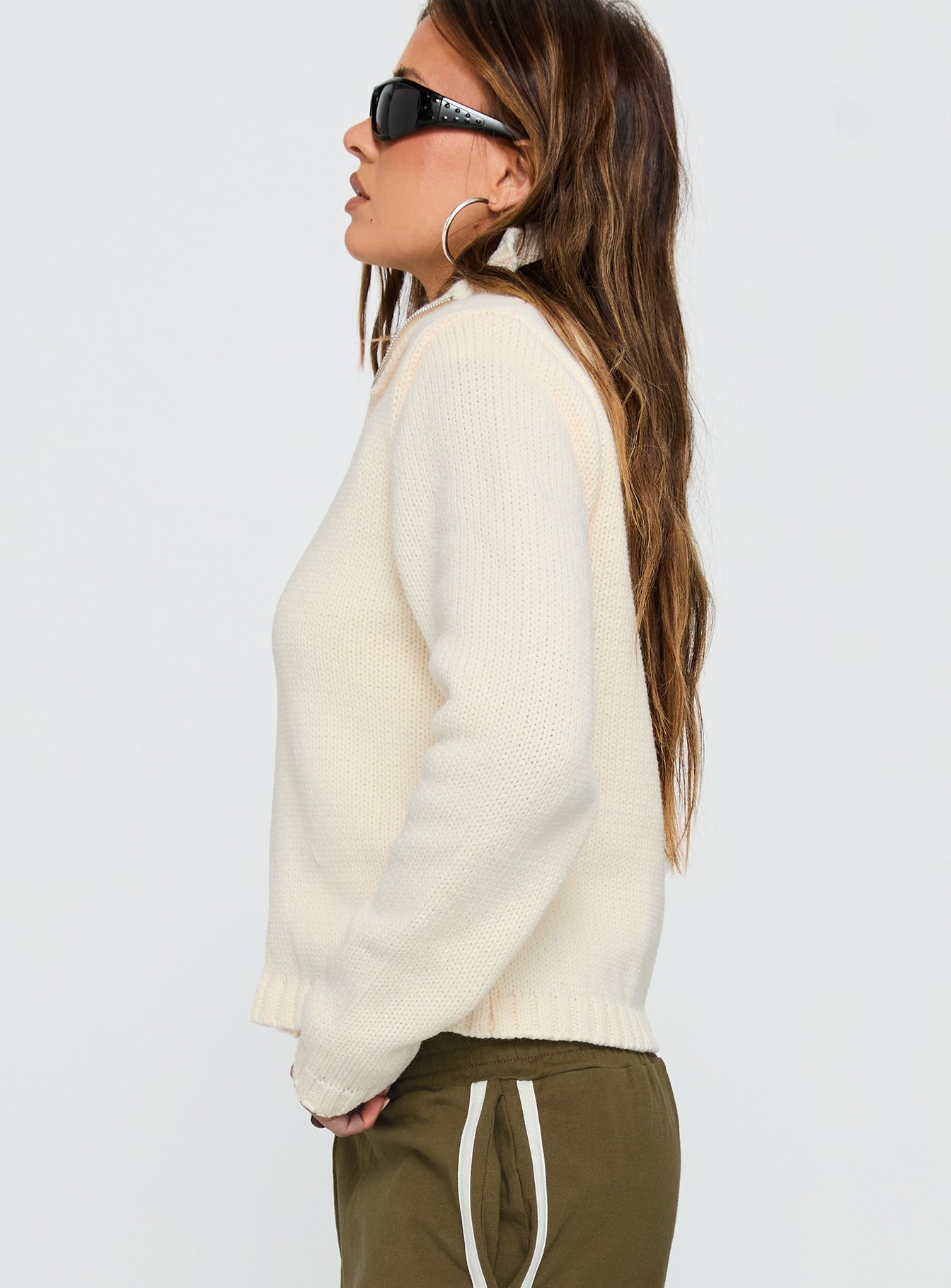 Epitome Zip Through Knit Sweater White