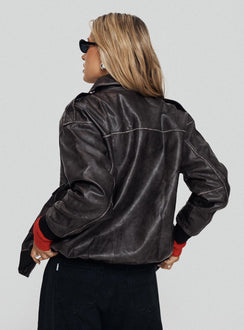 Faux leather jacket  Oversized fit, button & zip fastening at front, classic collar, four hip pockets, elasticated hem & cuffs Non-stretch material, fully lined 