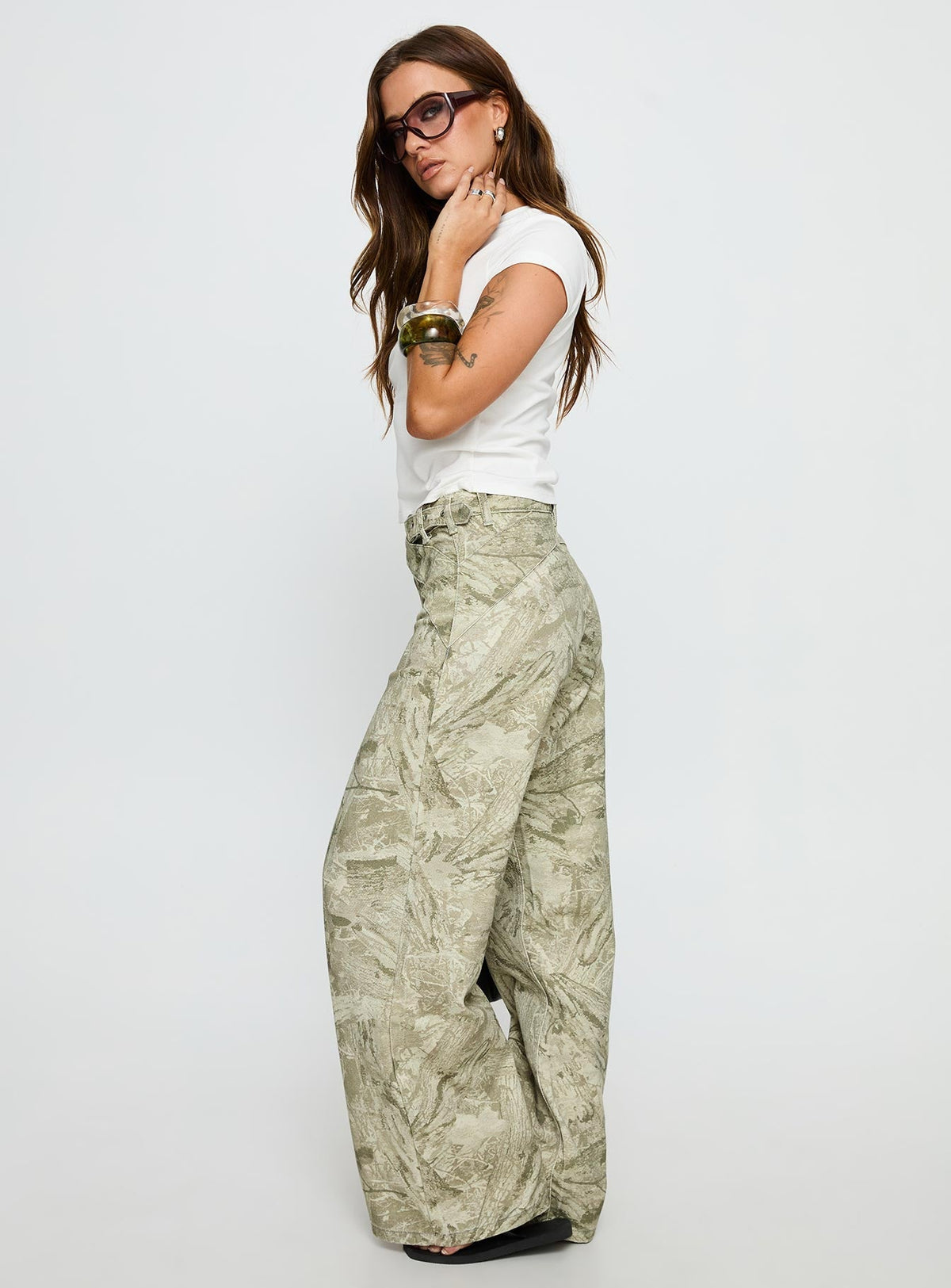 Mckinley Mid Rise Wide Leg Jeans Camouflage Petite
