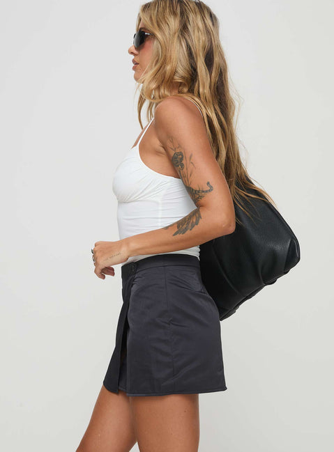   side view of model wearing Princess Polly Caran Cargo Mini Skirt Grey Mini Skirts 