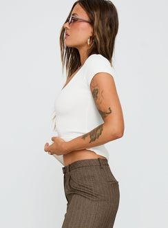 side view of model wearing Princess Polly Baseline Scoop Tee White Short Sleeves Scoop Neck 