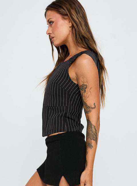 For The Weekend Top Black Pinstripe