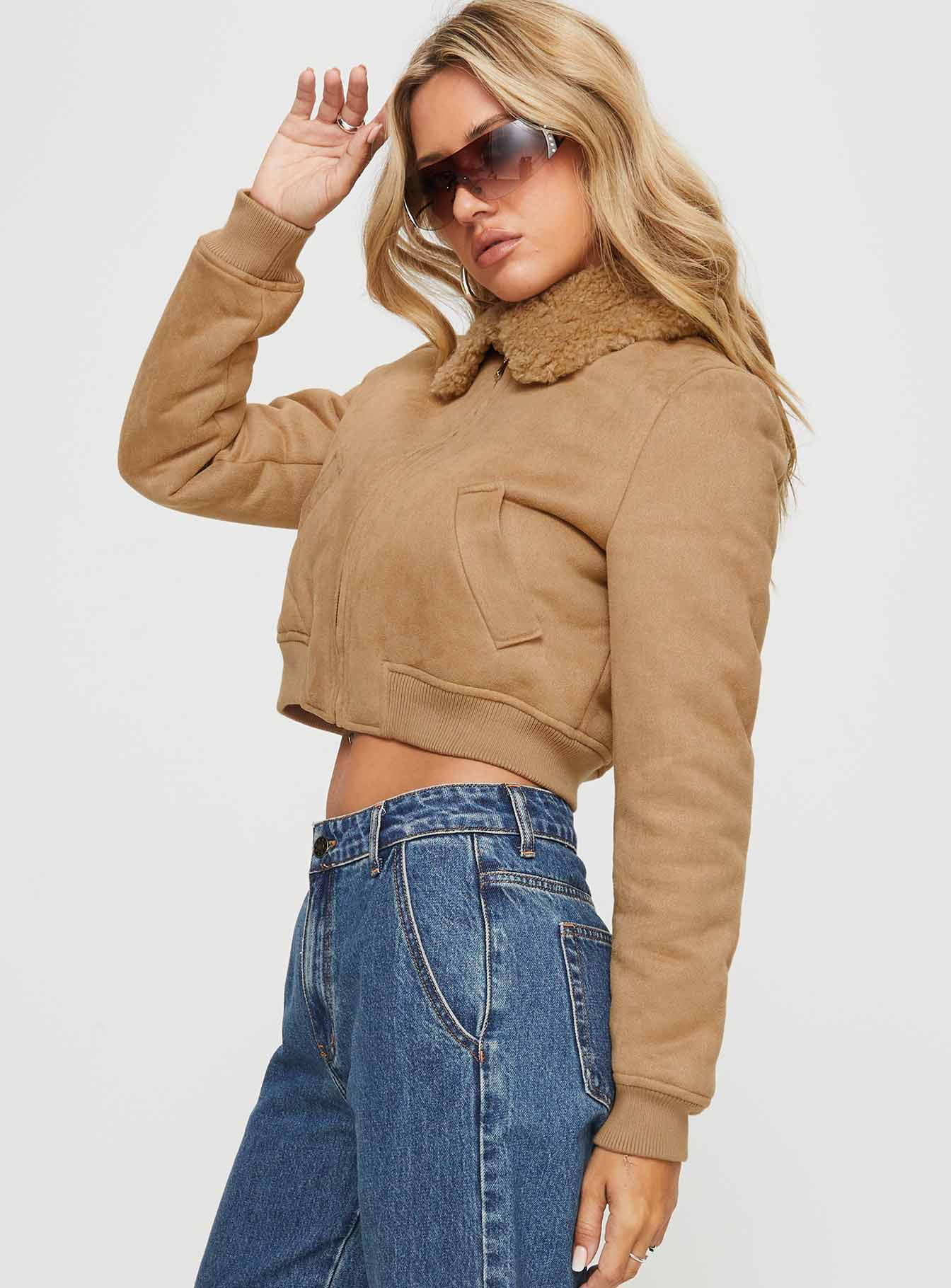 Faux suede jacket Classic collar, zip fastening down front, twin hip pockets, elasticated waistband & cuffs