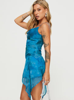 Floral two-piece set Cowl neck top, adjustable shoulder straps, invisible zip fastening at side, asymmetric hem Mid-rise mini skirt, ruching at waist, invisible zip fastening at side, asymmetric hem