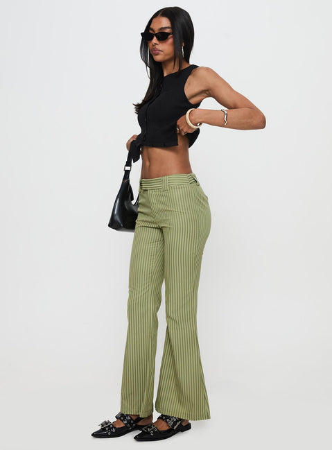 side view of model wearing Princess Polly Jinxed Pant Green Stripe 