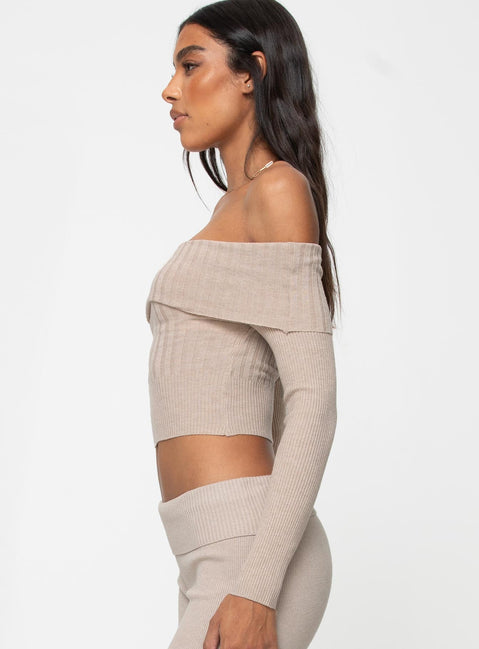product Princess Polly Full Sleeves Square Neck  Tagula Off The Shoulder Top Beige