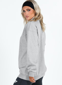 Princess Polly Quarter Zip Sweatshirt Cursive Text Grey Marle / Slate Princess Polly  regular 